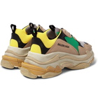 Balenciaga - Triple S Mesh, Nubuck and Leather Sneakers - Men - Beige