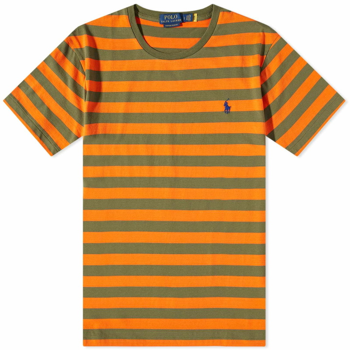 Photo: Polo Ralph Lauren Men's Stiped T-Shirt in Sailing Orange/Dark Sage