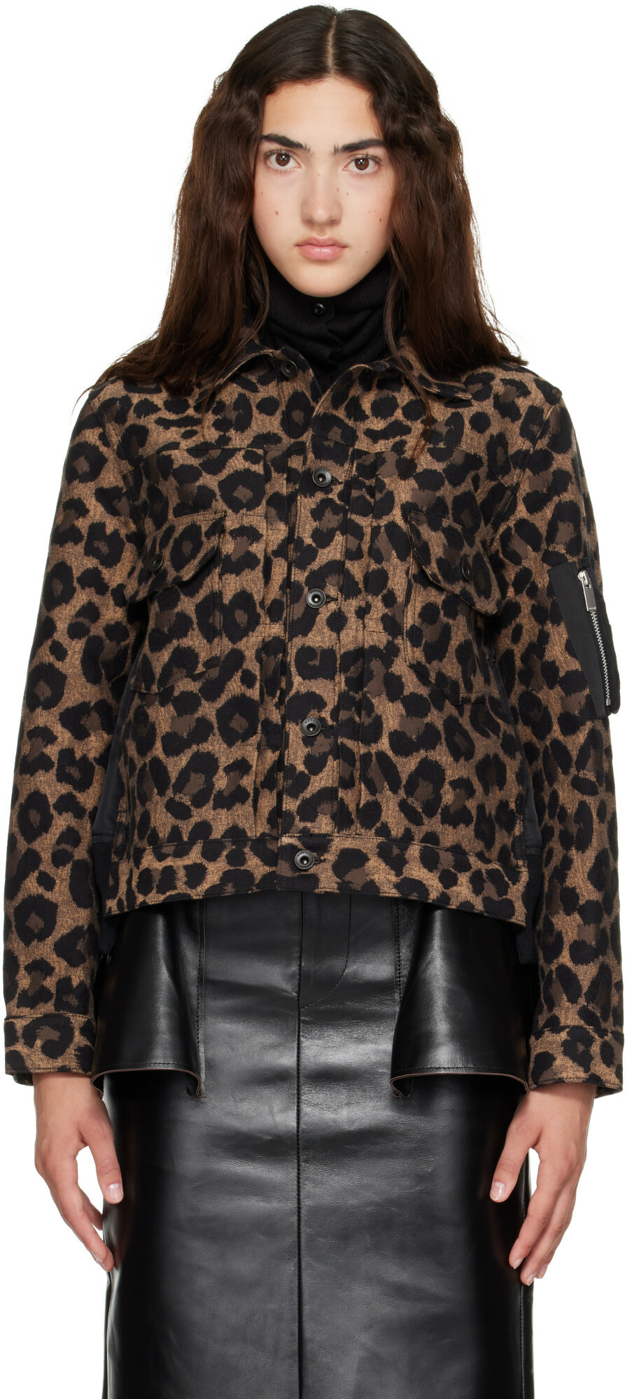 sacai Beige Leopard x Nylon Twill Jacket