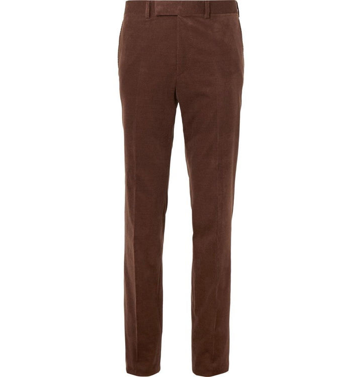 Photo: Kingsman - Brown Slim-Fit Stretch-Cotton and Cashmere-Blend Corduroy Suit Trousers - Brown
