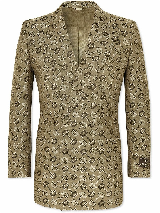 Photo: GUCCI - Double-Breasted Logo-Jacquard Cotton and Wool-Blend Twill Blazer - Brown