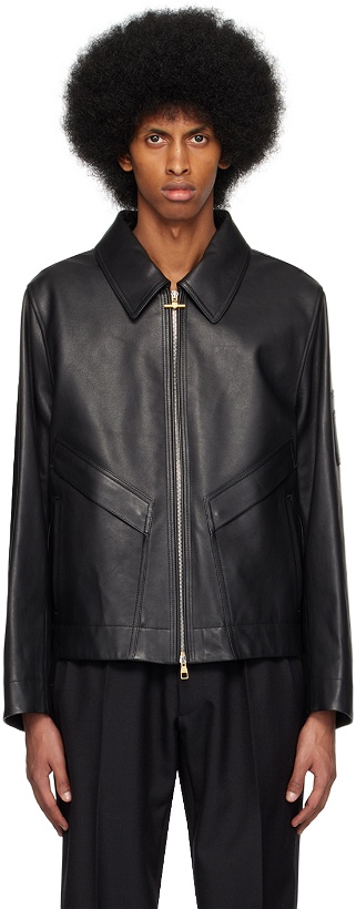 Photo: Dunhill Black Utility Leather Jacket