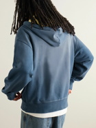LOEWE - Logo-Embroidered Washed Cotton-Jersey Hoodie - Blue
