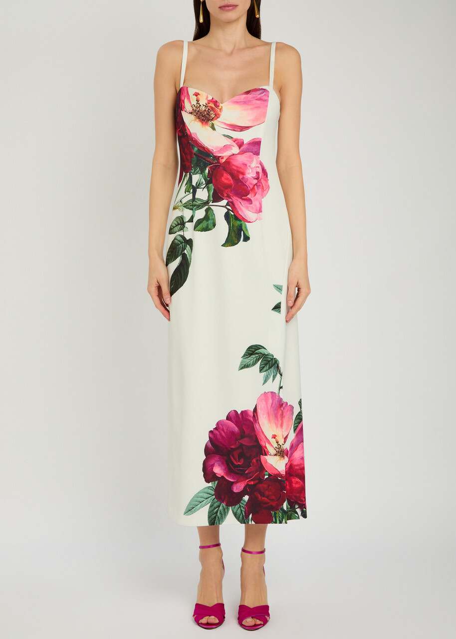 Alice + Olivia Nina Floral-print Satin-crepe Midi Dress White