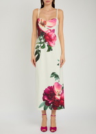 Alice + Olivia Nina Floral-print Satin-crepe Midi Dress White