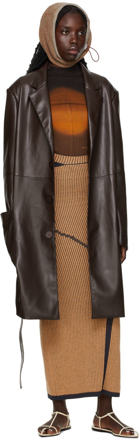 Eckhaus Latta Brown Faux-Leather Switch Coat Eckhaus Latta