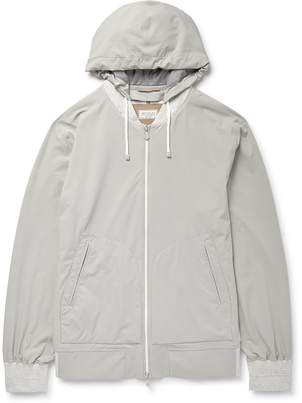 Photo: Brunello Cucinelli - Jersey-Trimmed Shell Hooded Jacket - Gray