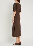 Lemaire Belted Off-the-shoulder Cotton-blend Midi Dress Dark Brown
