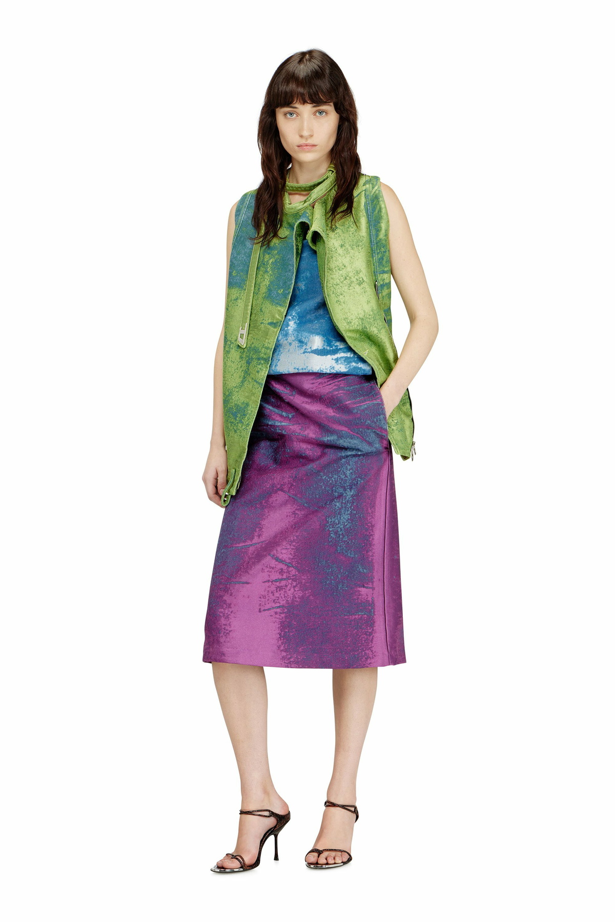 Diesel Belted vest in coloured satin denim - Vests Womens in Green