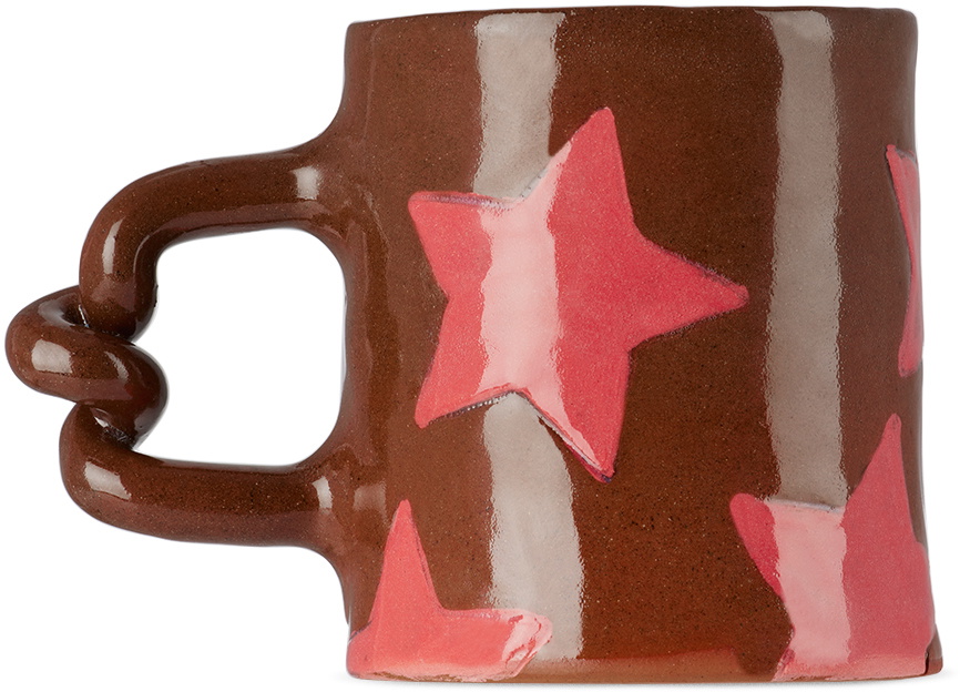 Harlie Brown Studio SSENSE Exclusive Pink & Brown Stars Delight Wiggle Mug