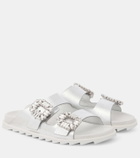 Roger Vivier Crystal-embellished metallic leather slides