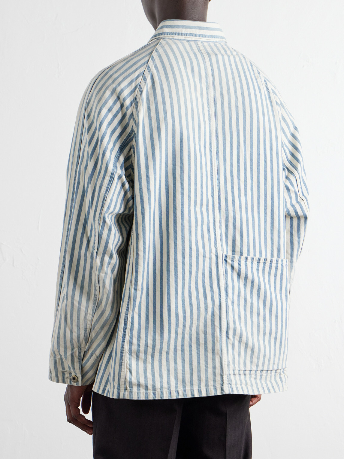 KAPITAL - Logo-Appliquéd Striped Cotton-Twill Overshirt - Blue