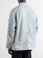 KAPITAL - Logo-Appliquéd Striped Cotton-Twill Overshirt - Blue