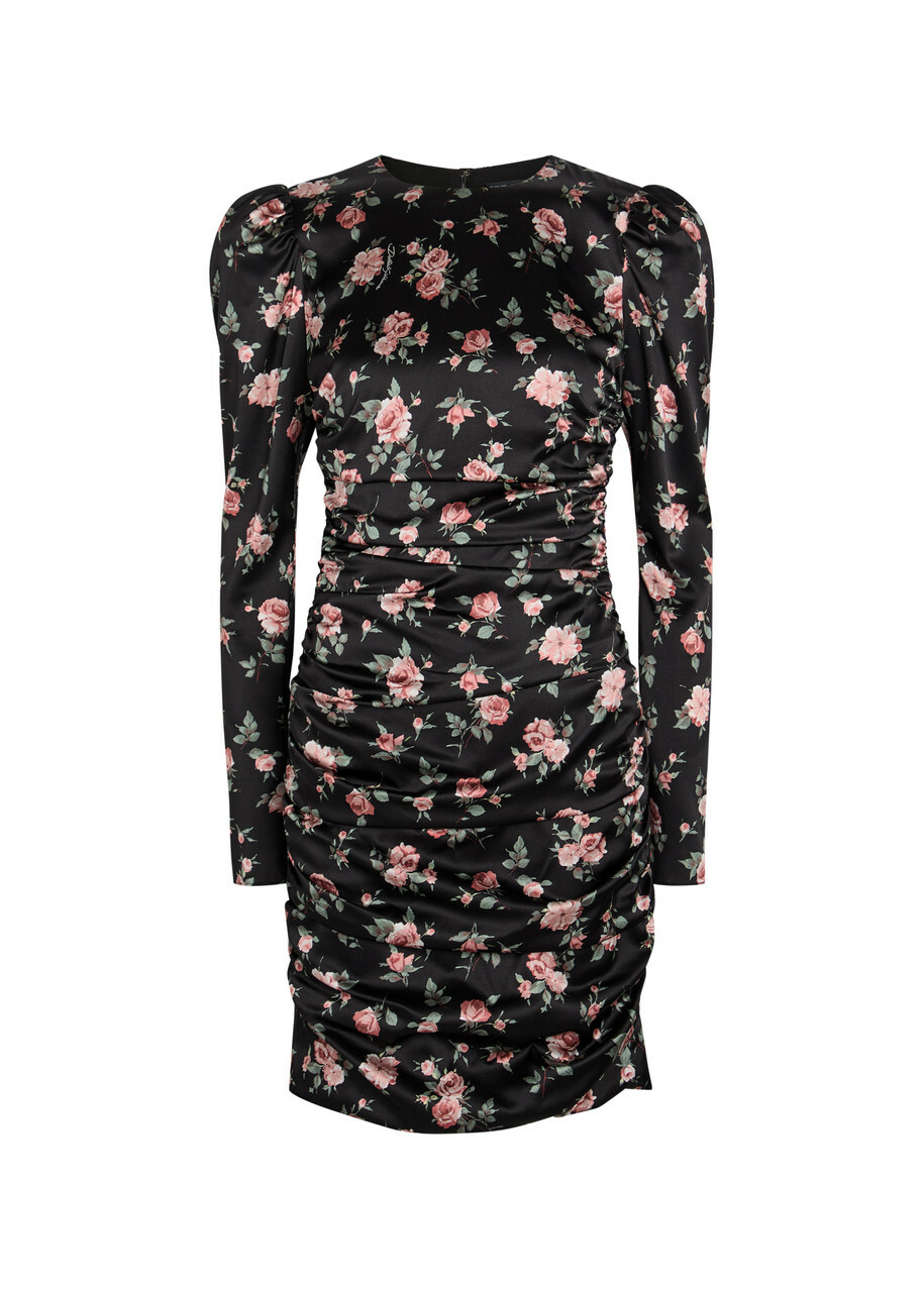 Dolce & Gabbana Floral-print Ruched Stretch-silk Mini Dress Multicoloured 1