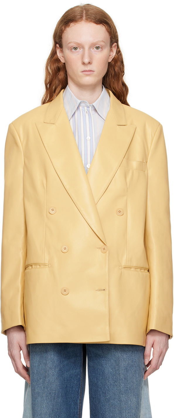 Stella McCartney Yellow Oversized Faux-Leather Blazer Stella McCartney