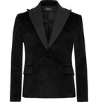 AMIRI - Slim-Fit Silk Satin-Trimmed Cotton-Blend Velvet Blazer - Black