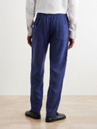 FEDELI - Straight-Leg Linen Drawstring Trousers - Blue
