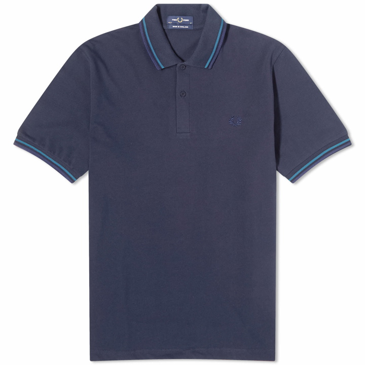 Photo: Fred Perry Men's Twin Tipped Polo Shirt - Made in England in Navy/Petrol Blue/French Navy