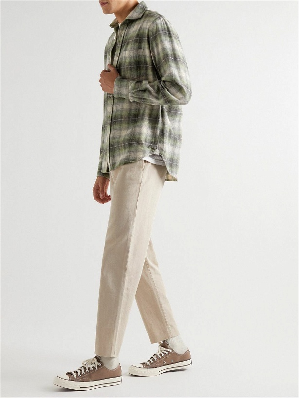 Photo: Hartford - Paul Cutaway-Collar Checked Cotton-Flannel Shirt - Green