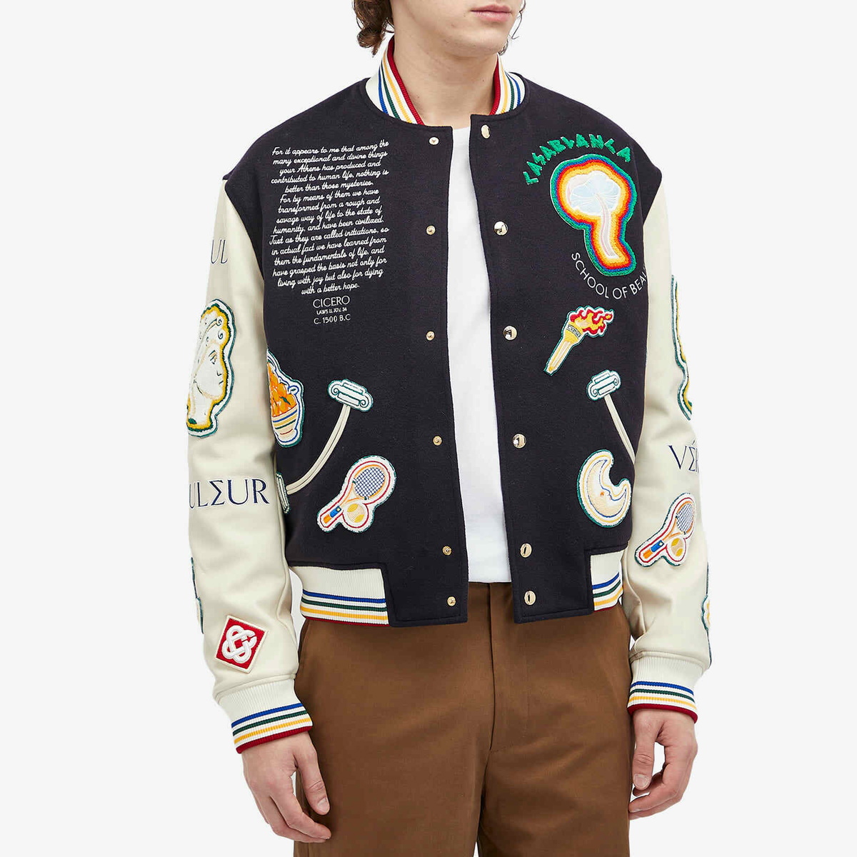Casablanca Men's Varsity Jacket in Navy/Off White Casablanca