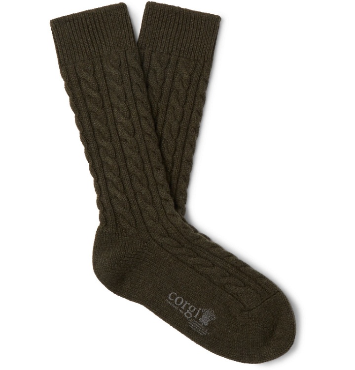 Photo: Kingsman - Cable-Knit Cashmere Socks - Green