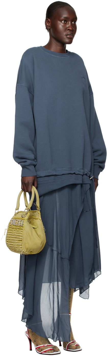 diesel fall 2023 blue dress Women's Ribbed dress with see-through effect | Blue