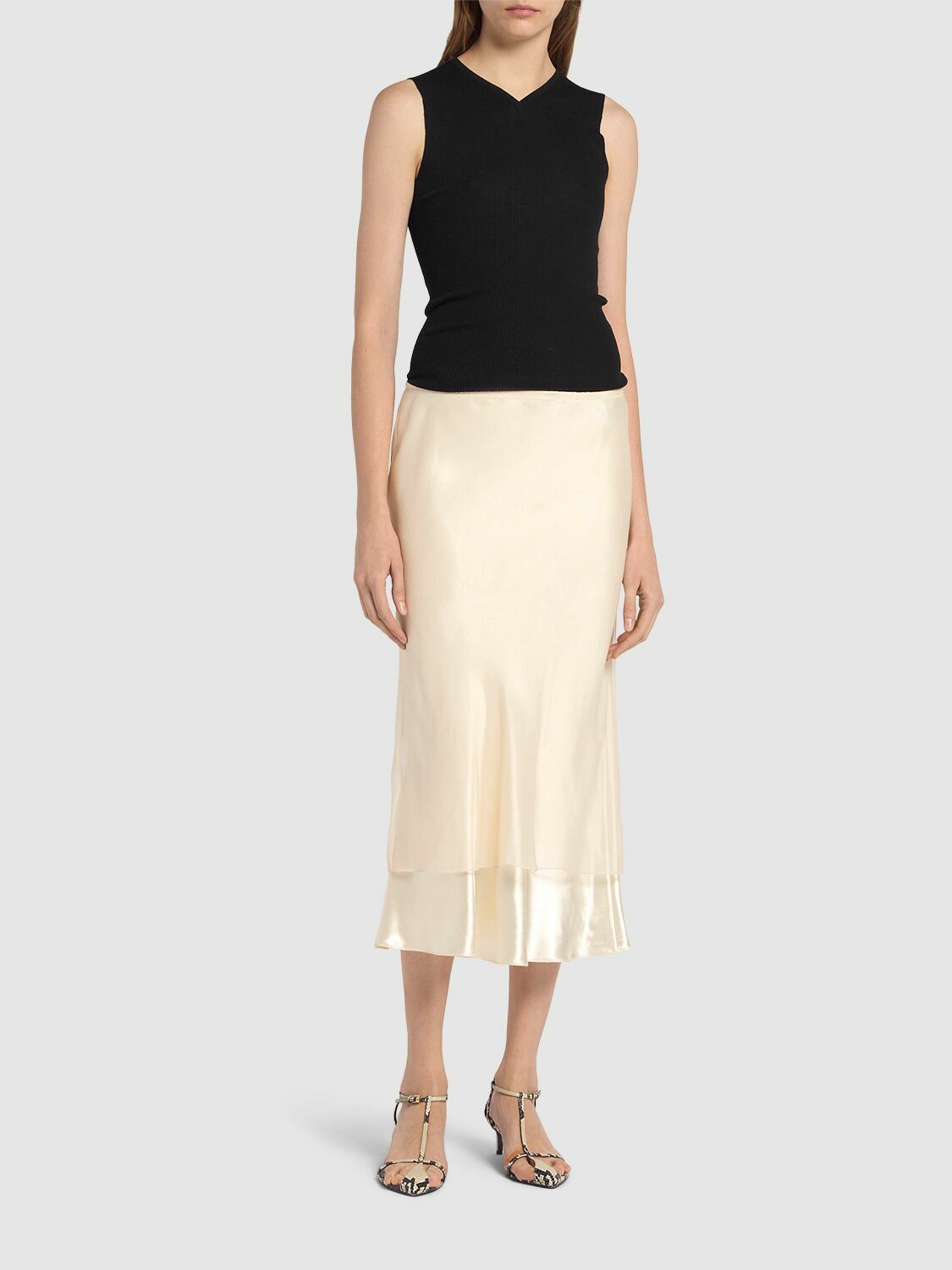 KHAITE Monina Shiny Viscose Midi Skirt Khaite