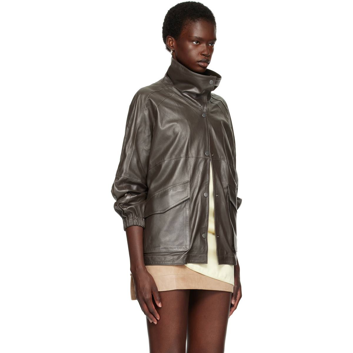 Nour Hammour Taupe Anorak Leather Jacket