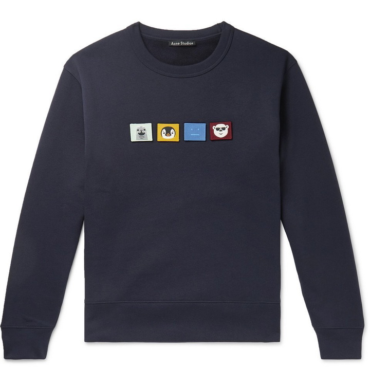 Photo: Acne Studios - Appliquéd Fleece-Back Cotton-Jersey Sweatshirt - Navy