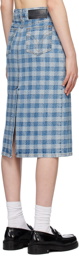 AMI Alexandre Mattiussi Blue Gingham Denim Midi Skirt