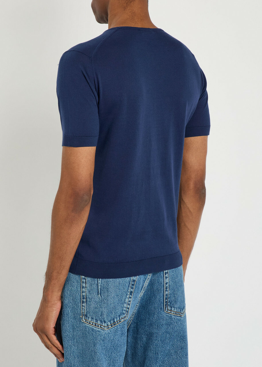 John Smedley Belden Fine-knit Cotton T-shirt Dark Blue