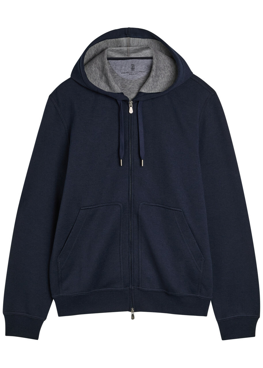 Brunello Cucinelli Hooded Cotton-blend Sweatshirt Navy