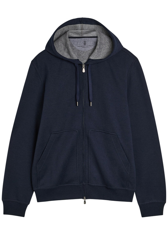Photo: Brunello Cucinelli Hooded Cotton-blend Sweatshirt Navy
