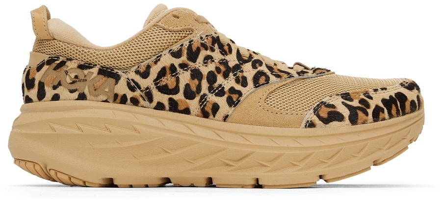 HOKA x Engineered Garments Bondi L in Sand Leopard Print - Wallace