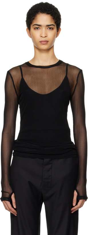 Photo: Silk Laundry Black Mesh Long Sleeve T-shirt