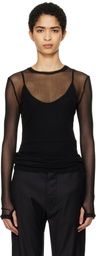 Silk Laundry Black Mesh Long Sleeve T-shirt