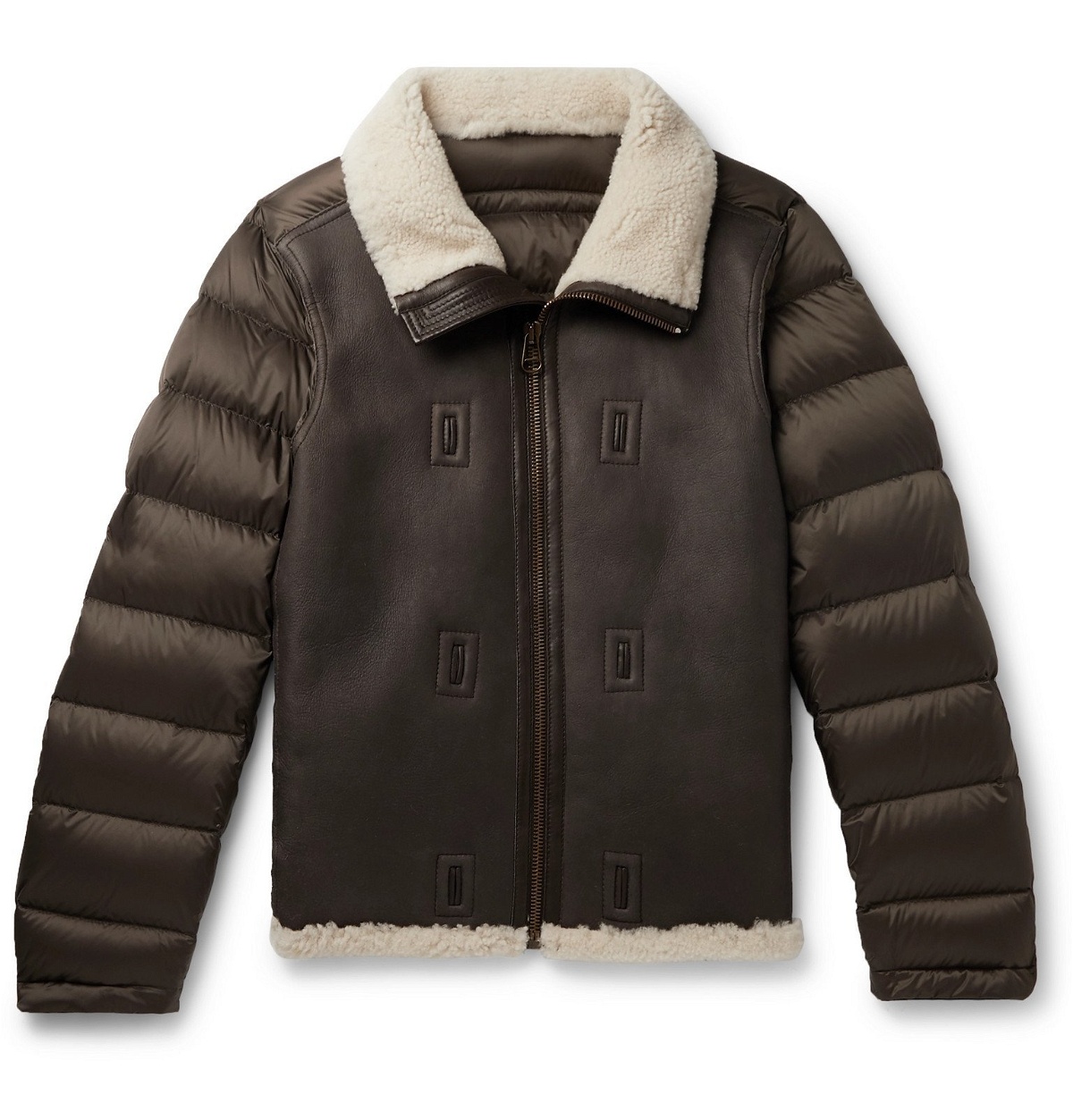Ten C - Shearling-Trimmed Quilted Shell Hooded Down Liner - Brown