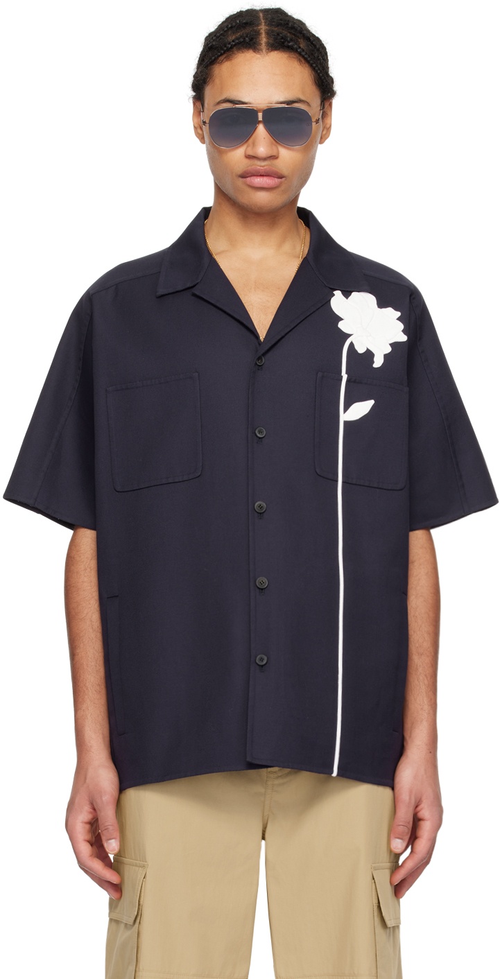 Photo: Valentino Navy Floral Appliqué Shirt
