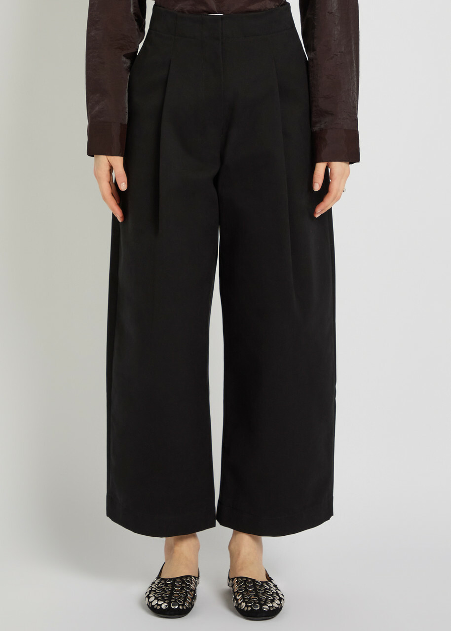 Studio Nicholson Peached Wide-leg Cotton-twill Trousers Black