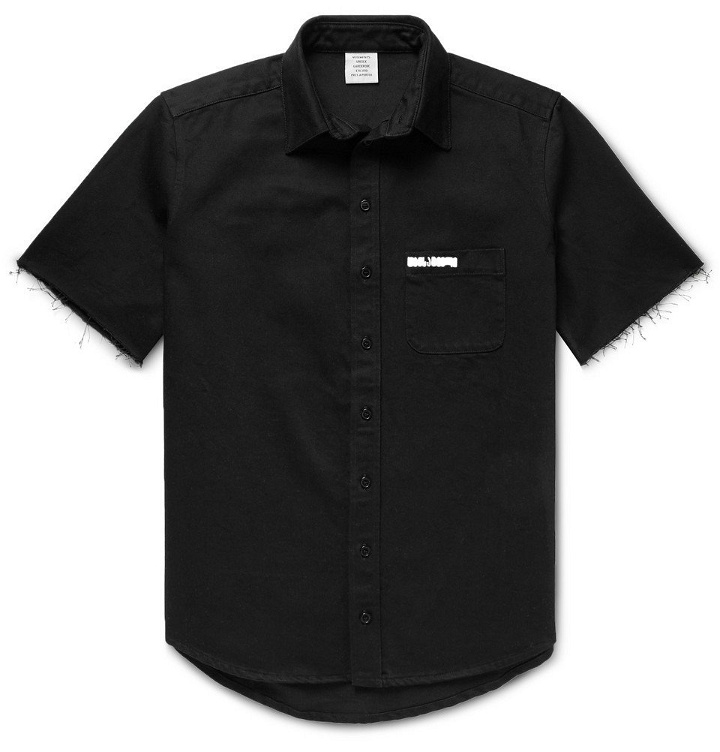 Photo: Vetements - Embroidered Distressed Denim Shirt - Men - Black