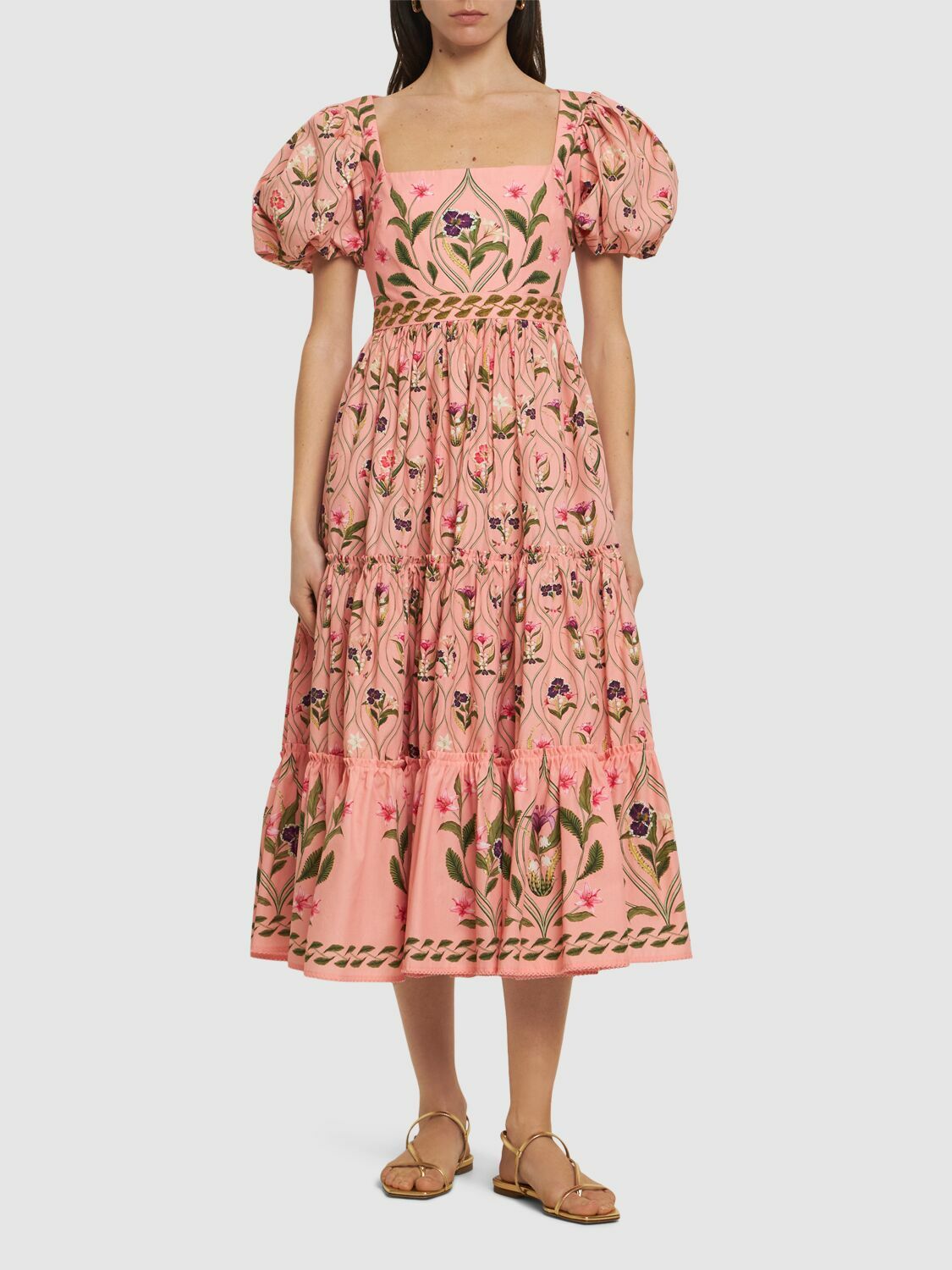 knee length dresses for ladies FLORAL ILLUSION PUFF SLEEVE MIDI DRESS W/ KEYHOLE – Maggy London