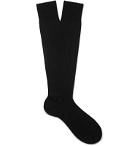 Maximilian Mogg - Ribbed Silk-Blend Over-the-Calf Socks - Black