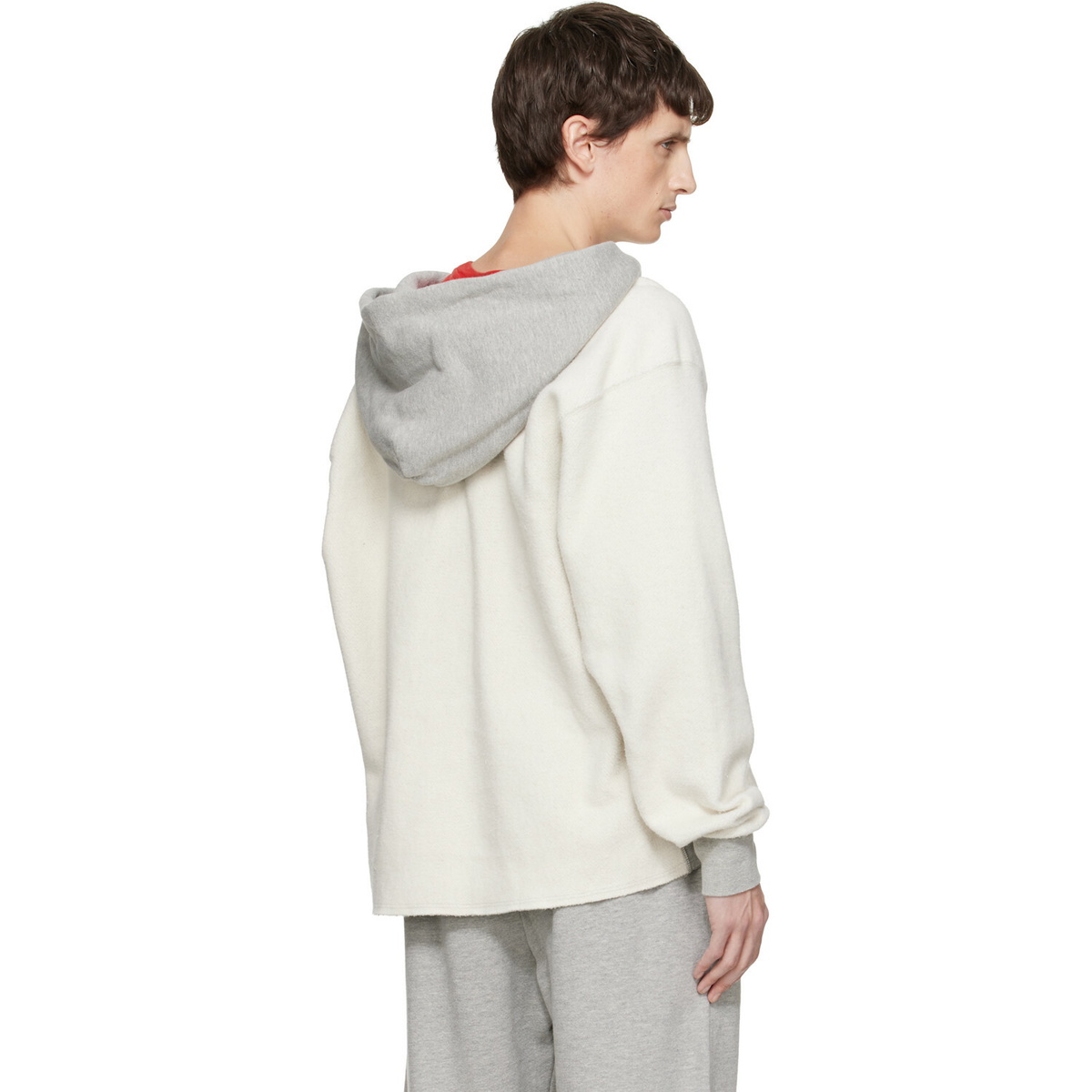 Les Tien White & Gray Heavyweight Inside Out Raw Cropped Hoodie