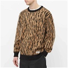 Wacko Maria Men's Leopard Mohair Crew Sweater in Camel
