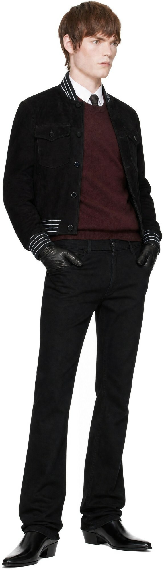Ernest W. Baker Black Suede Varsity Jacket