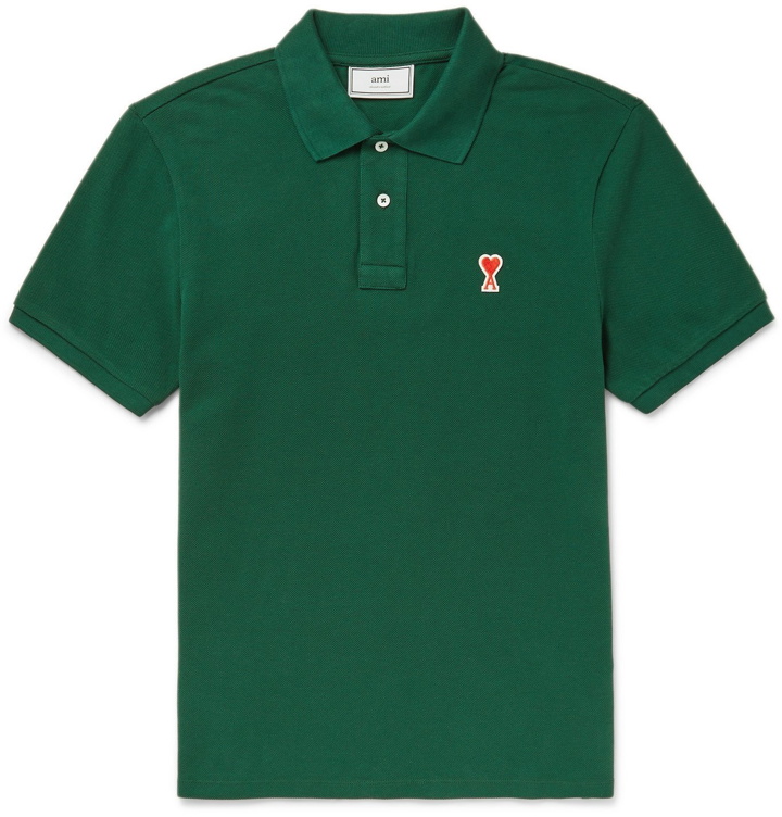 Photo: AMI - Logo-Appliquéd Cotton-Piqué Polo Shirt - Green