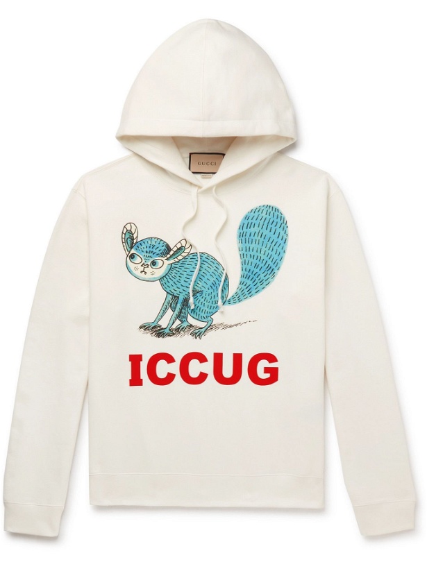 Photo: GUCCI - Printed Cotton-Jersey Hoodie - White