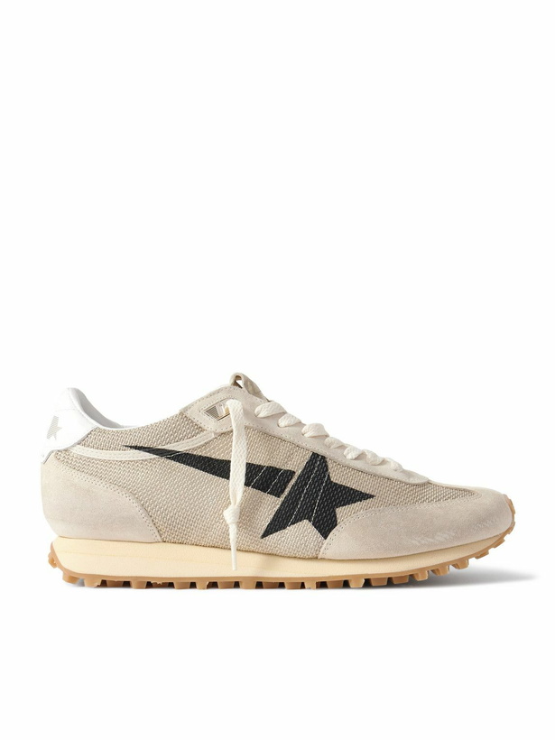 Photo: Golden Goose - Marathon Distressed Suede-Trimmed Printed Mesh Sneakers - Neutrals