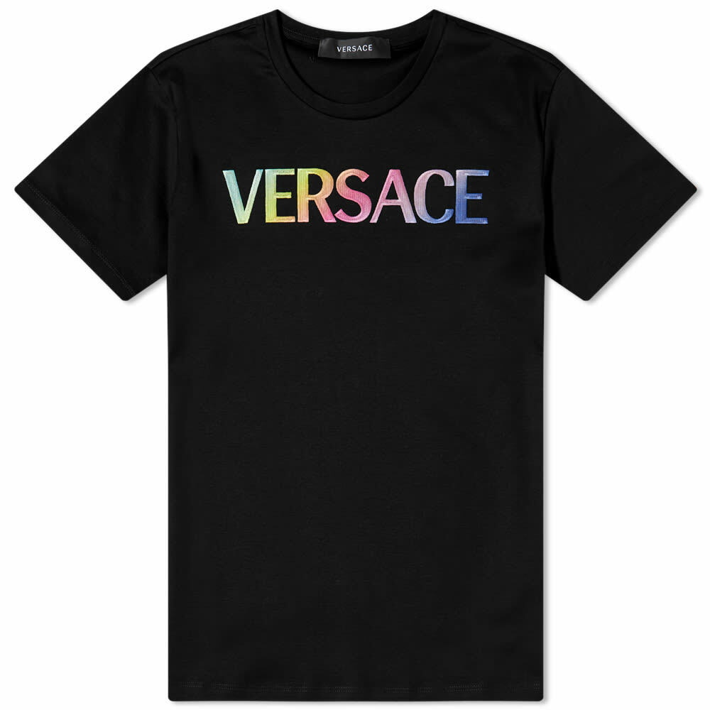 Versace Women's Rainbow Logo T-Shirt in Black Versace