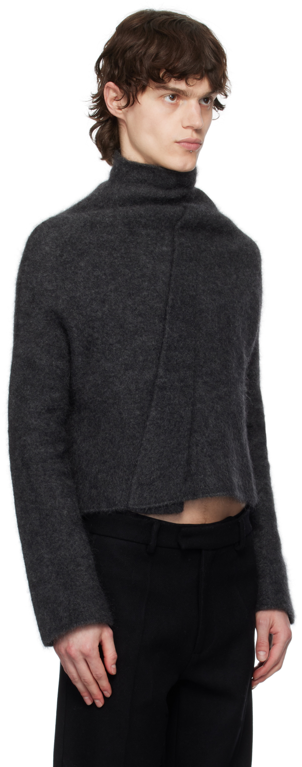AARON ESH Gray Knot Front Turtleneck
